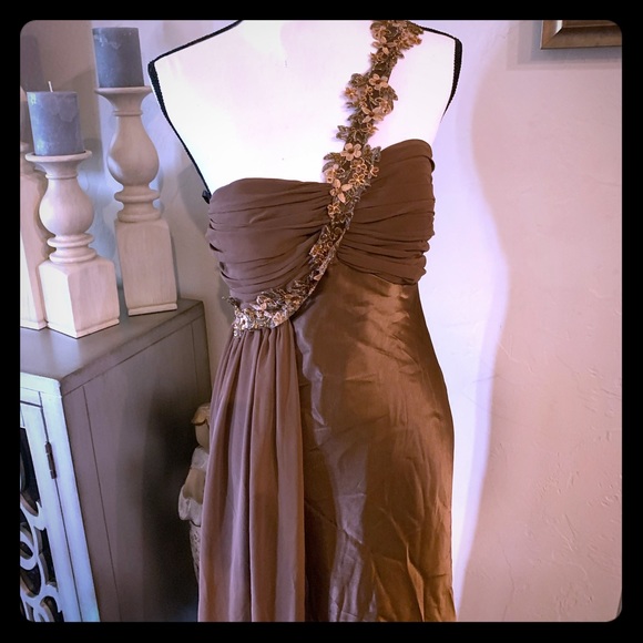 J. Crew Brown Evening Gown One Shoulder - Picture 1 of 5